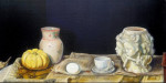 black and white still life by antony de senna alkyd/oil on linen 24" x 12", 61cm x 30.5