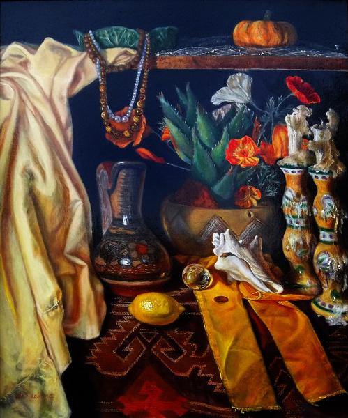 baroque still life by antony de senna oil medium on canvas 24" x 20", 61cm x 50.8cm